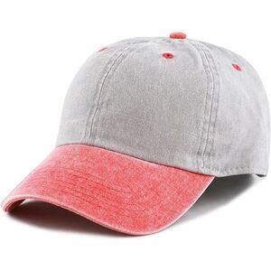 Unisex Gray & Red 100% Cotton Pigment Adjustable Size Baseball Six Panel Cap